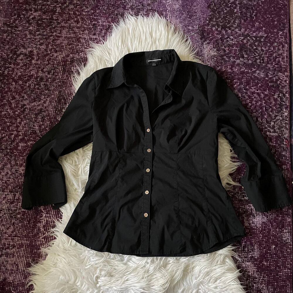 Y2K 2000s vintage black three quarter sleeve express top office siren whimsigoth - Picture 9 of 13
